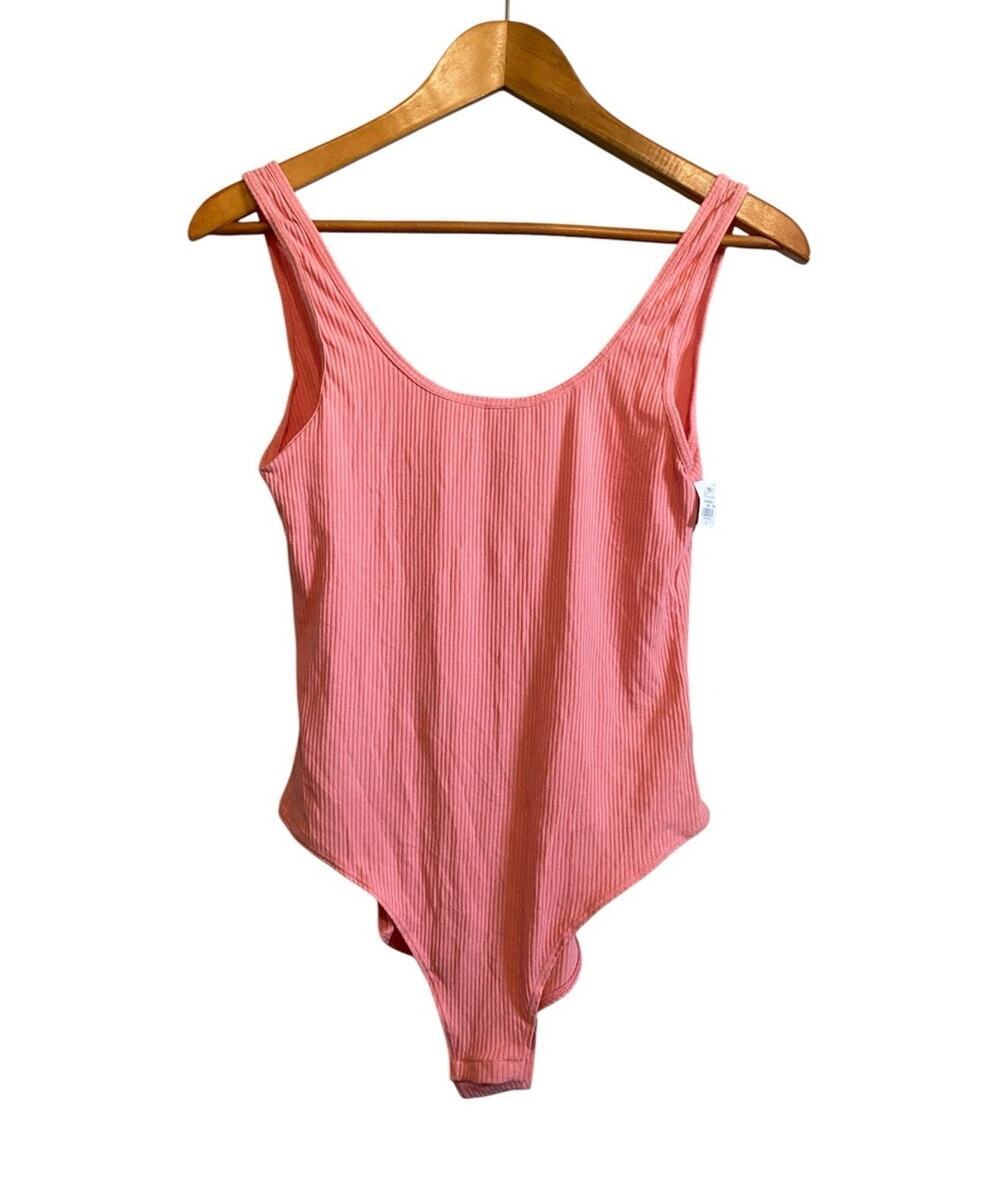 Old Navy Rib Knit Cotton Blend Pink Scoop Neck Bodysuit Large NWT Casual Top